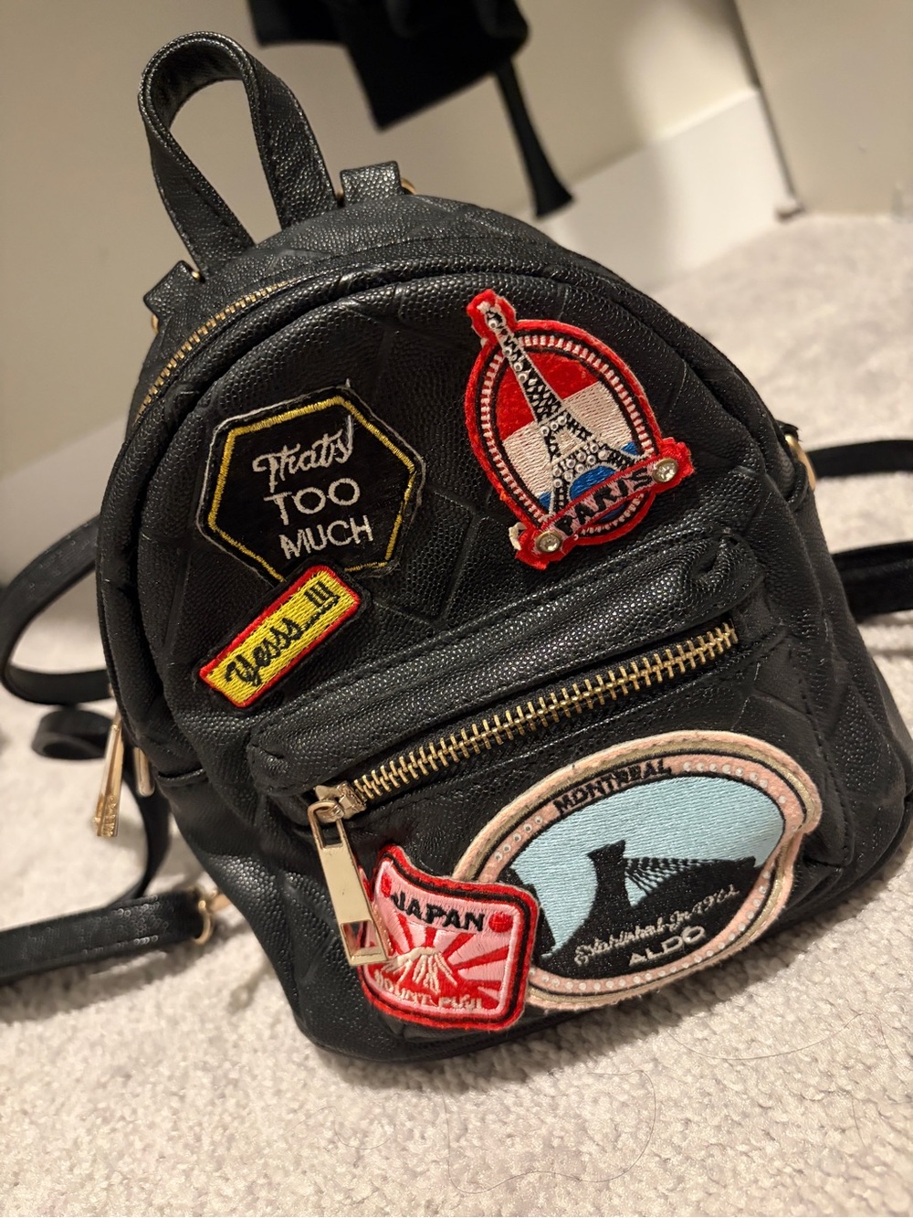 Aldo Mini Convertible Backpack with Travel Patches — Black